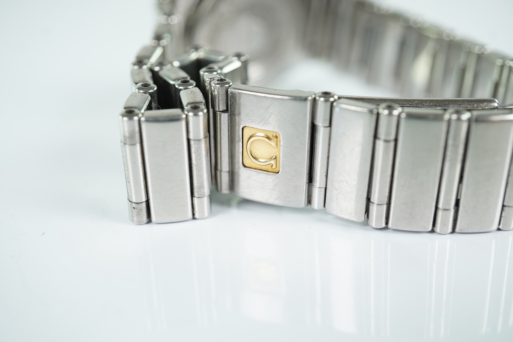 A lady's 2002 stainless steel and diamond set Omega Constellation quartz wrist watch
